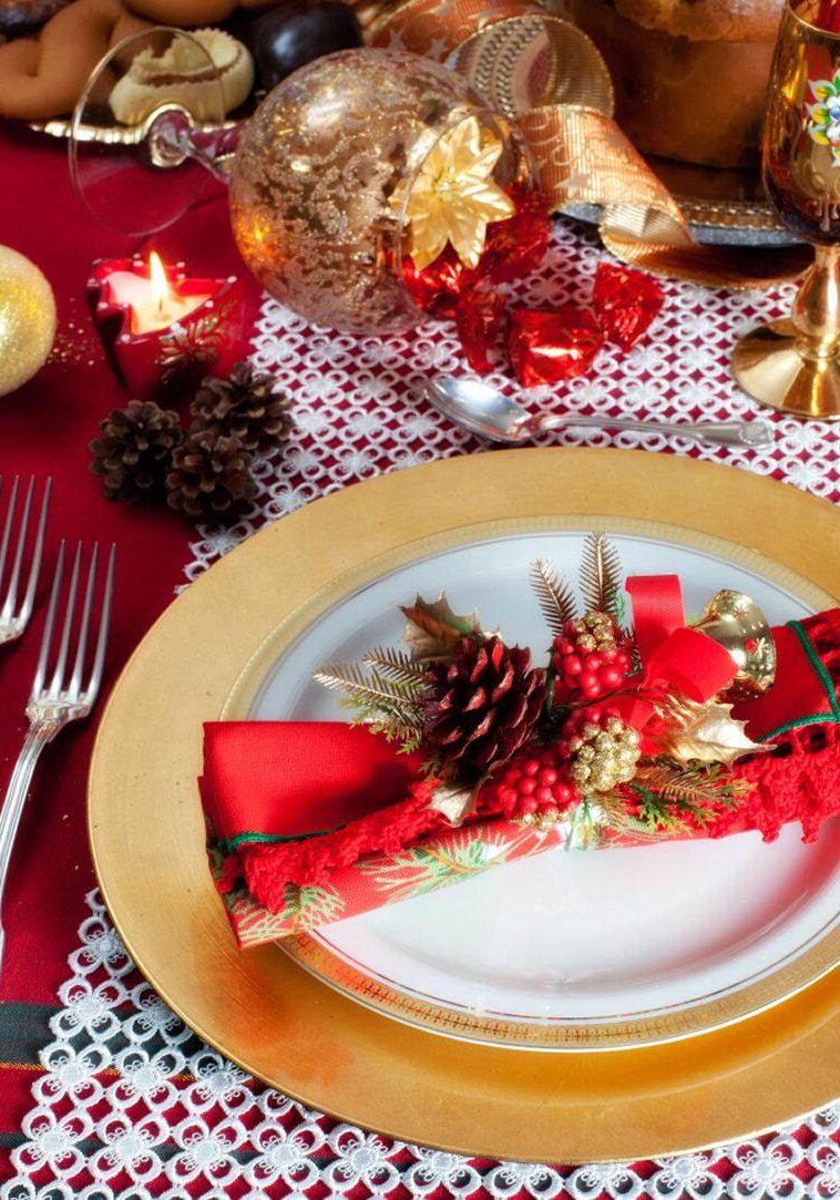 Decorated Christmas Dinner Table with studio lighting